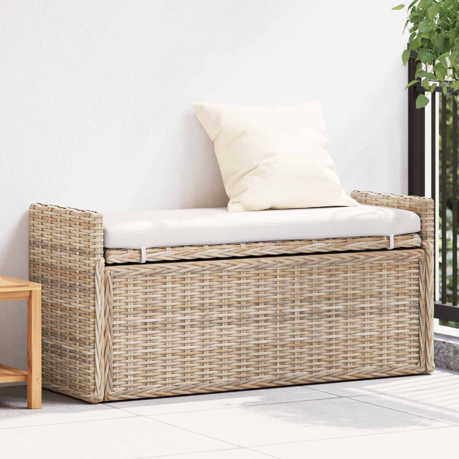 vidaXL Opslagbank met kussen Naturel 110 x 40 x 50 cm Rattan afbeelding 1