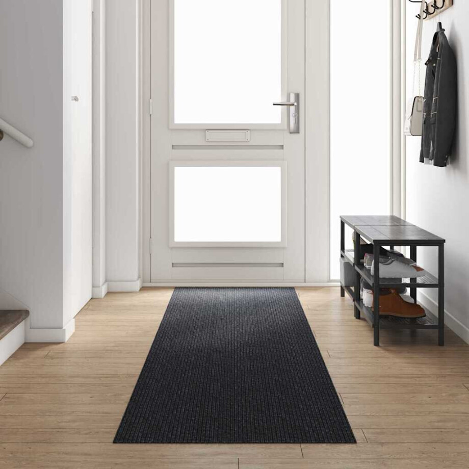 vidaXL Tapijt Loper Antraciet 80 x 400 cm Stof vidaXL Tapijt Loper Antraciet 80 x 400 cm Stof afbeelding 1