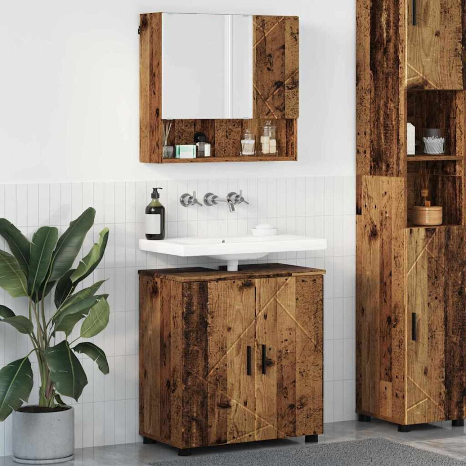 vidaXL Badkamermeubelset 2 pcs Oud hout 61 x 35 x 64 cm Bewerkt hout afbeelding 1