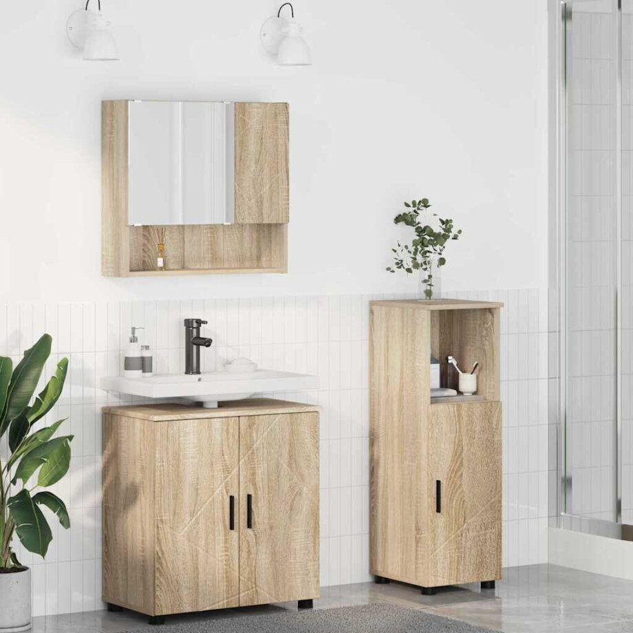 vidaXL Badkamermeubelset met opslag 3 pcs Sonoma eiken 61 x 35 x 64 cm vidaXL Badkamermeubelset met opslag 3 pcs Sonoma eiken 61 x 35 x 64 cm afbeelding 1