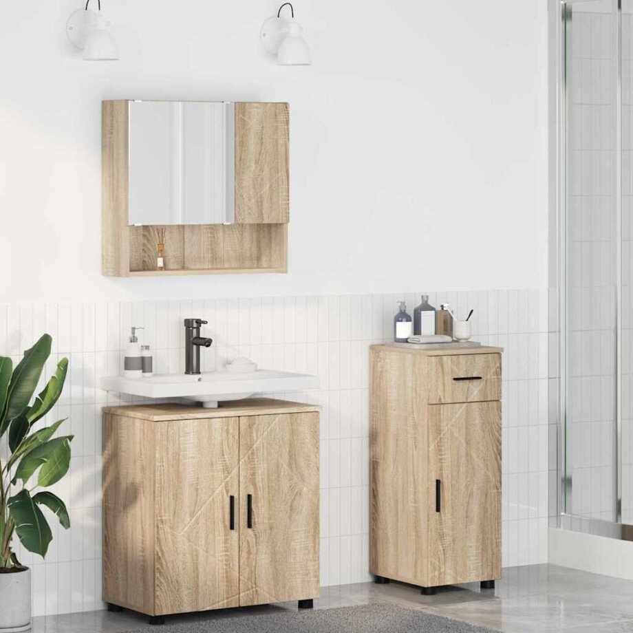 vidaXL Badkamermeubelset met lade 3 pcs Sonoma eiken 61 x 35 x 64 cm vidaXL Badkamermeubelset met lade 3 pcs Sonoma eiken 61 x 35 x 64 cm afbeelding 1