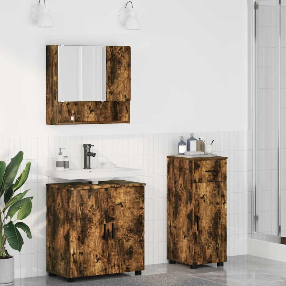 vidaXL Badkamermeubelset 3 st Gerookt eiken 61 x 35 x 64 cm afbeelding 1