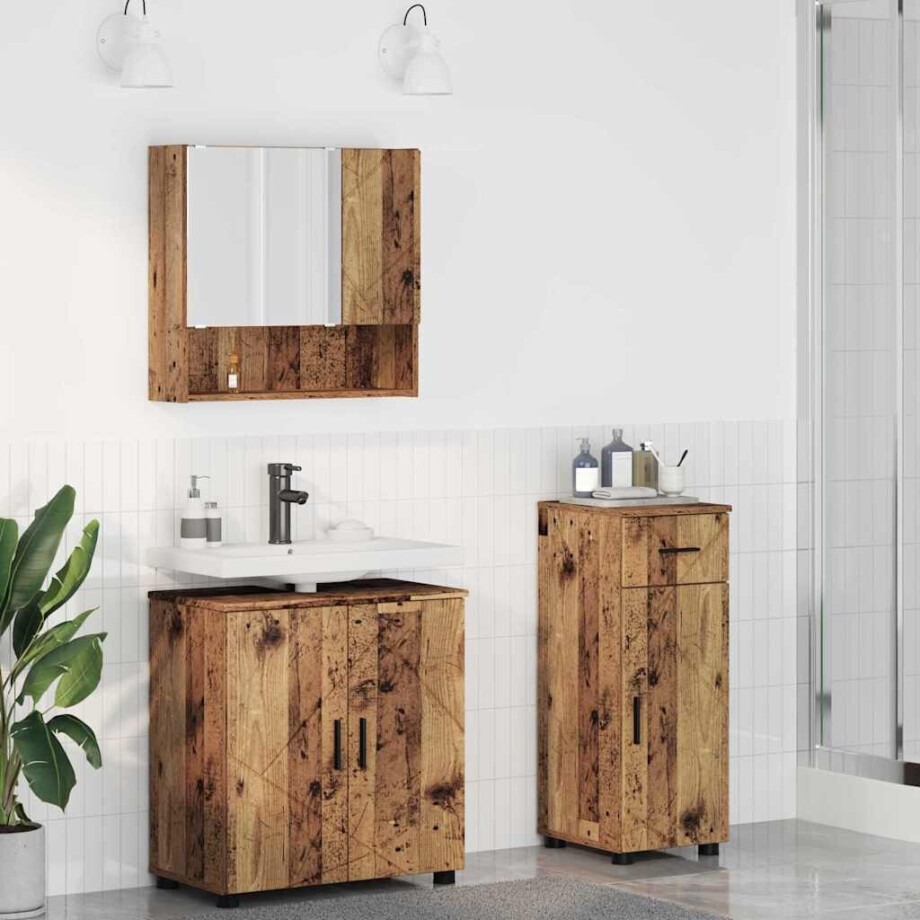vidaXL Badkamermeubelset 3 pcs Oud hout 61 x 35 x 64 cm Bewerkt hout vidaXL Badkamermeubelset 3 pcs Oud hout 61 x 35 x 64 cm Bewerkt hout afbeelding 1