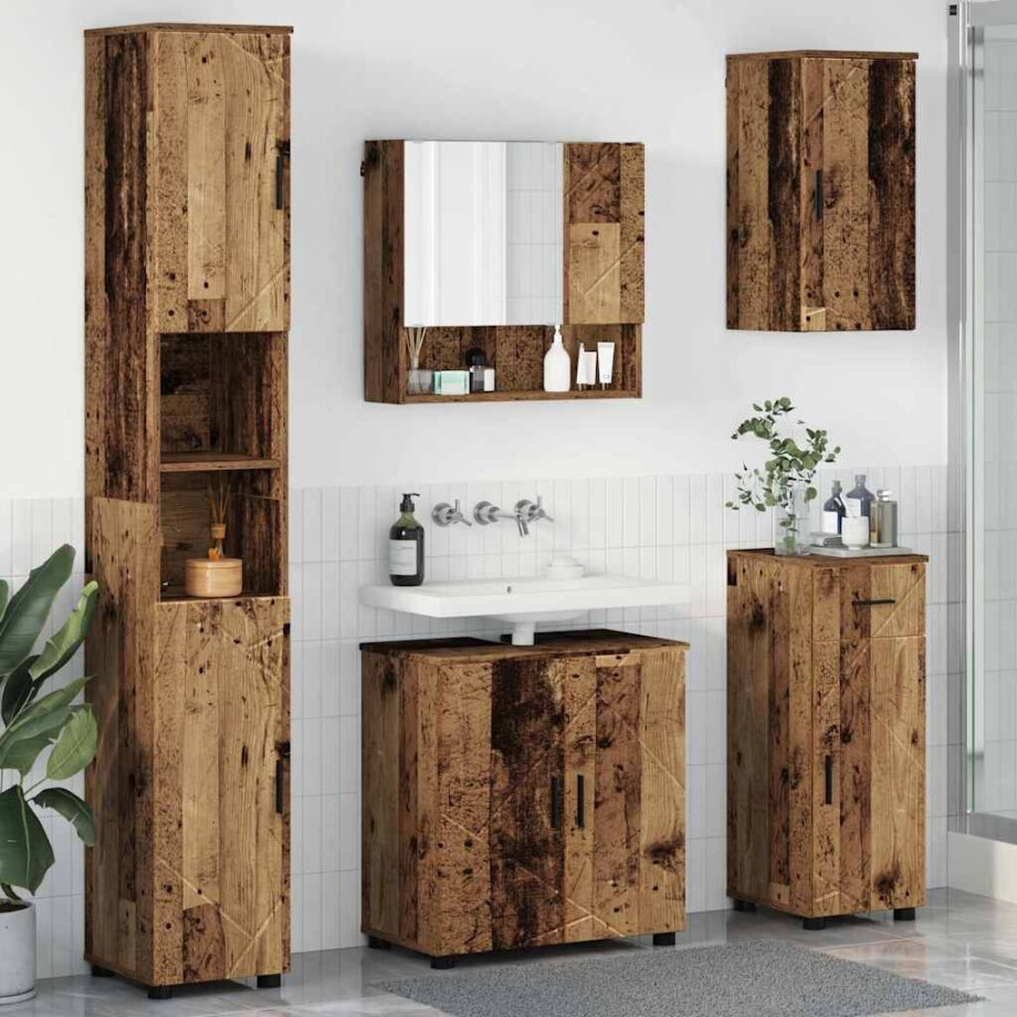 vidaXL Badkamermeubelset 5 pcs Oud hout 61 x 35 x 64 cm Bewerkt hout afbeelding 1