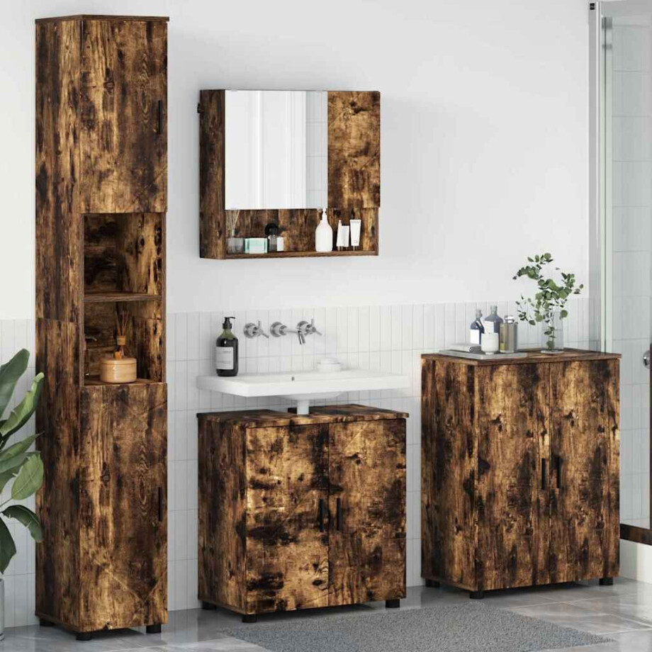 vidaXL Badkamermeubelset 4 st Gerookt eiken 61 x 35 x 64 cm afbeelding 1