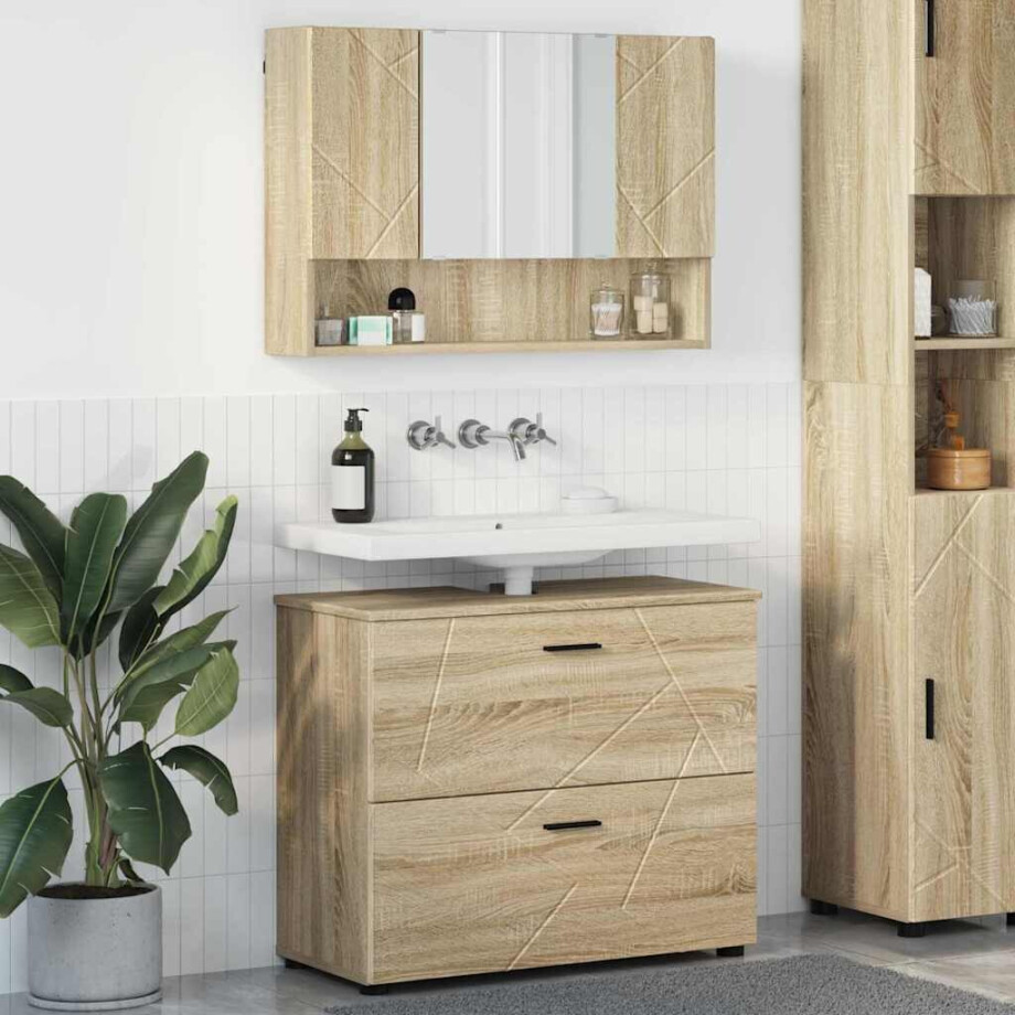vidaXL Badkamermeubelset met lade 2 pcs Sonoma eiken 76,5 x 35 x 64 cm afbeelding 1