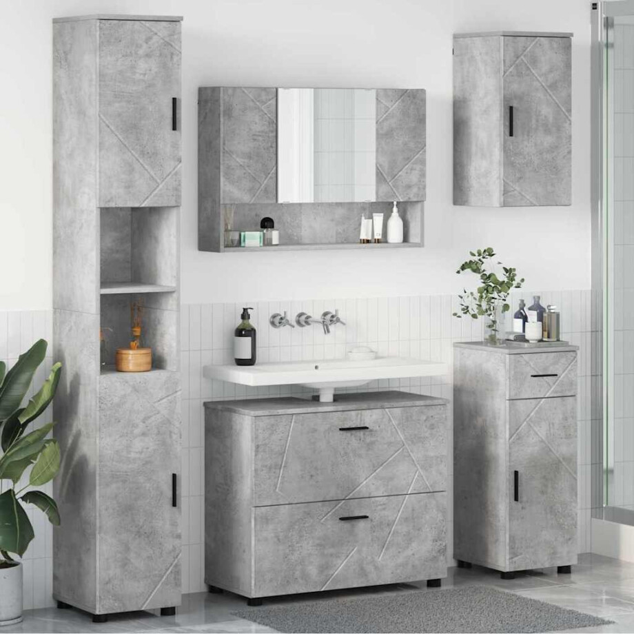 vidaXL Badkamermeubelset 5 pcs Beton Grijs Geperst Hout en Metaal afbeelding 1