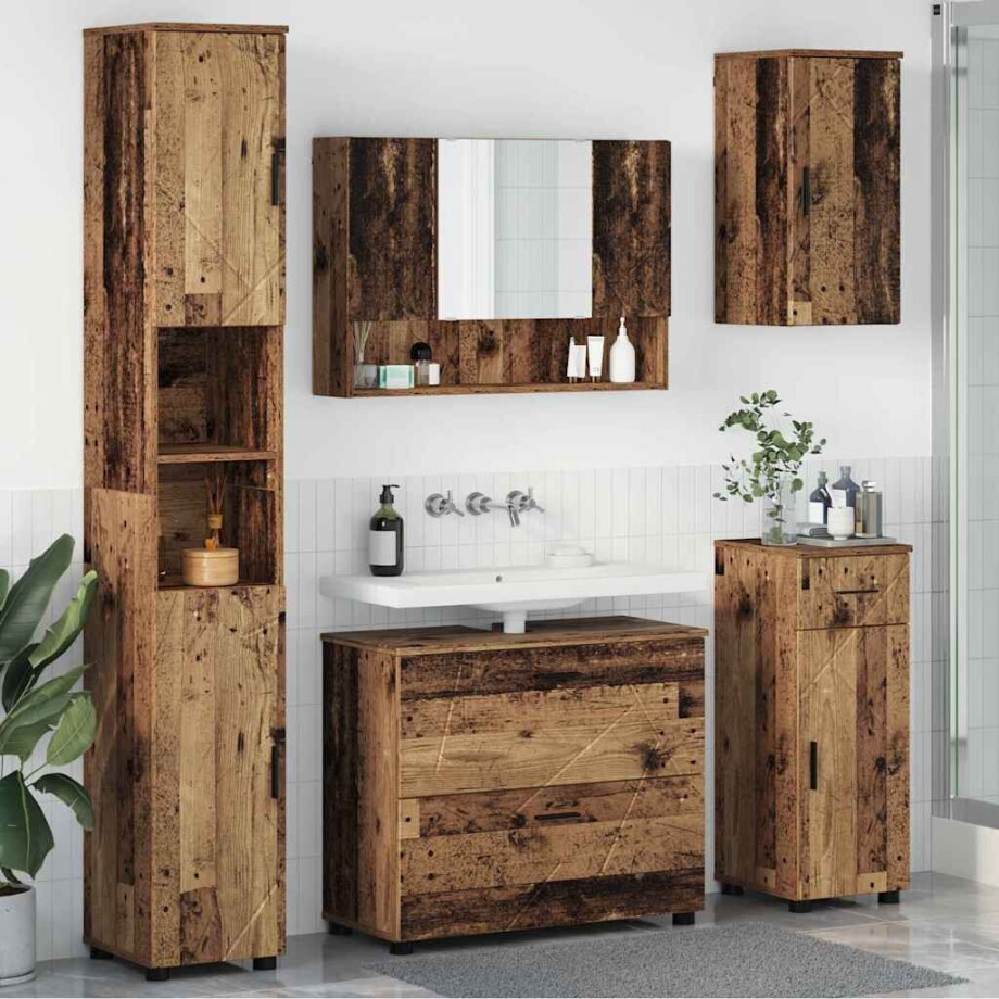 vidaXL Badkamermeubelset 5 pcs Oud hout 30 x 35 x 192 cm Bewerkt hout afbeelding 1