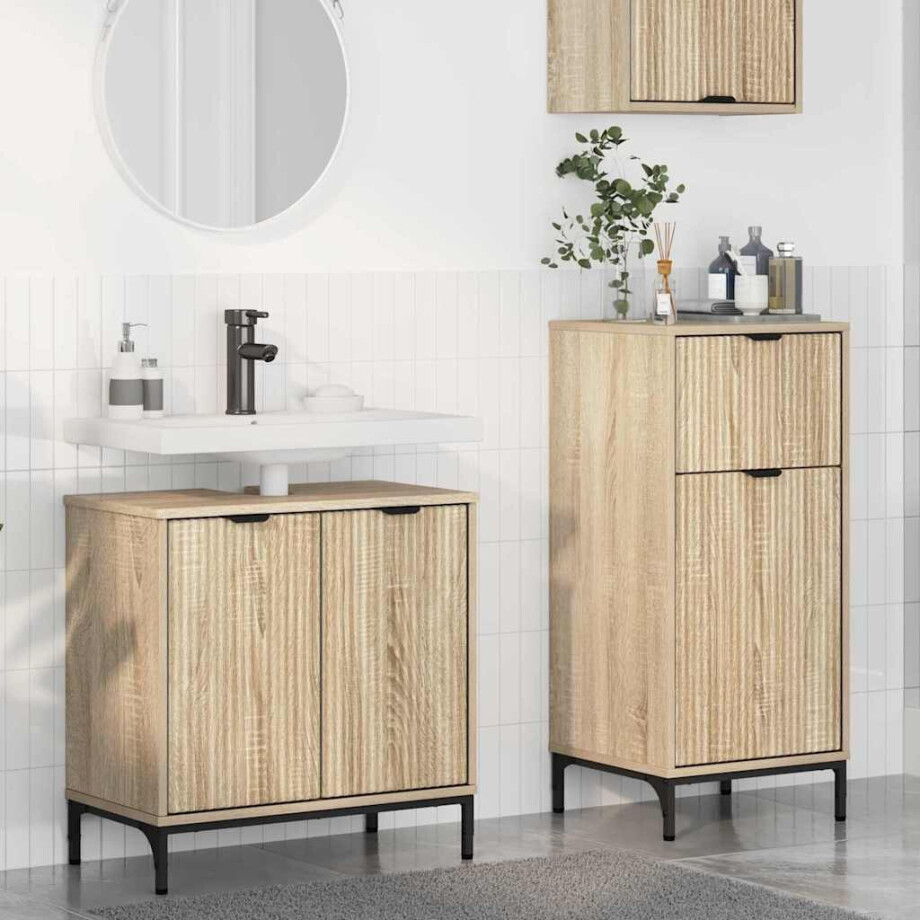 vidaXL Badkamermeubelset met lade 2 pcs Sonoma eiken 39.5 x 36 x 88 cm afbeelding 1