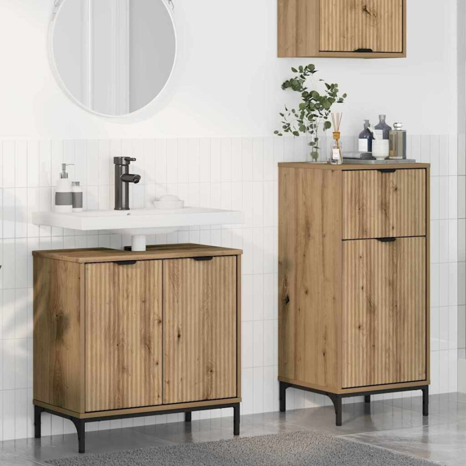 vidaXL Badkamermeubelset met lade Geruit 2 pcs artisanaal eikenkleurig vidaXL Badkamermeubelset met lade Geruit 2 pcs artisanaal eikenkleurig afbeelding 1