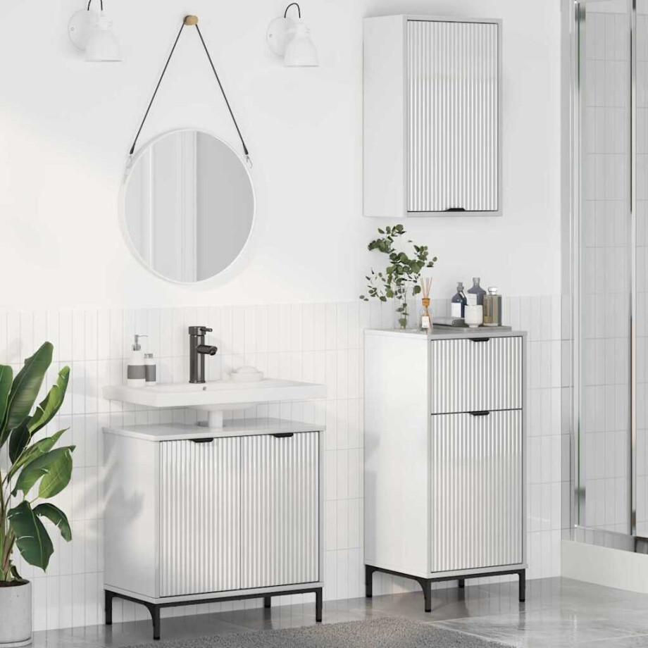 vidaXL Badkamermeubelset met lade 3 pcs Hoogglans wit Bewerkt hout afbeelding 1