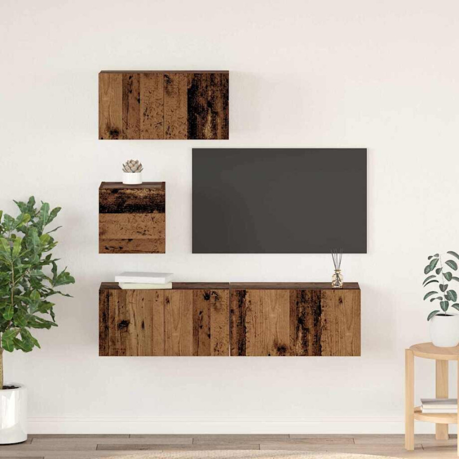 vidaXL Tv-meubelset Wandgemonteerd 4 pcs Oud Hout Bewerkt hout vidaXL Tv-meubelset Wandgemonteerd 4 pcs Oud Hout Bewerkt hout afbeelding 1