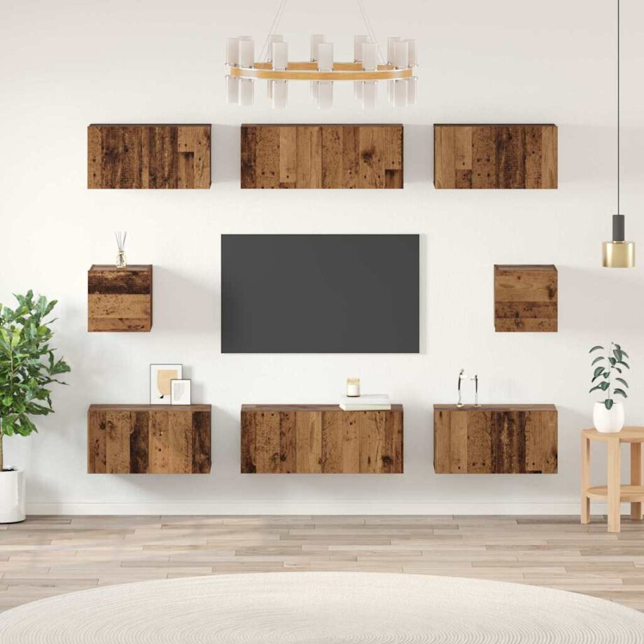 vidaXL TV-kast set met plank 8 pcs Oud hout Medium 30.5 x 30 x 30 cm afbeelding 1