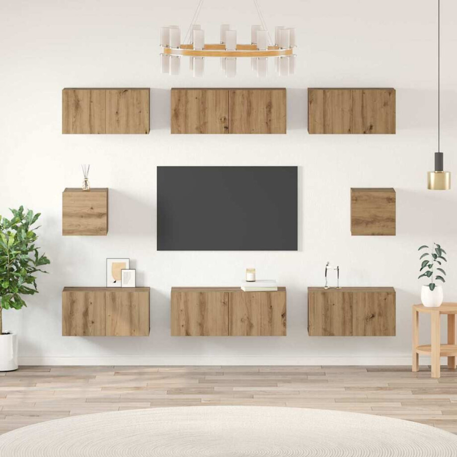 vidaXL TV-kast set met plank Wandgemonteerd Anders met opslag 8 pcs artisanaal eikenkleurig afbeelding 1