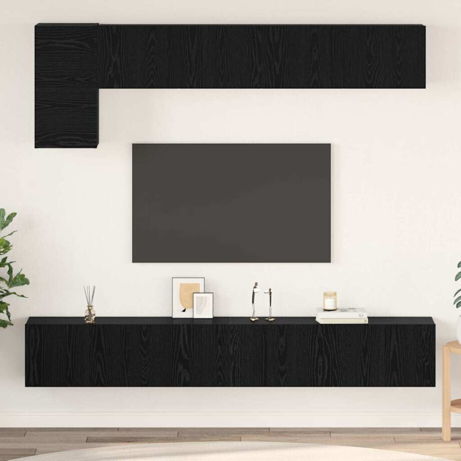 vidaXL Tv-meubelset Wandgemonteerd 5 pcs Zwart Eiken Bewerkt hout vidaXL Tv-meubelset Wandgemonteerd 5 pcs Zwart Eiken Bewerkt hout afbeelding 1