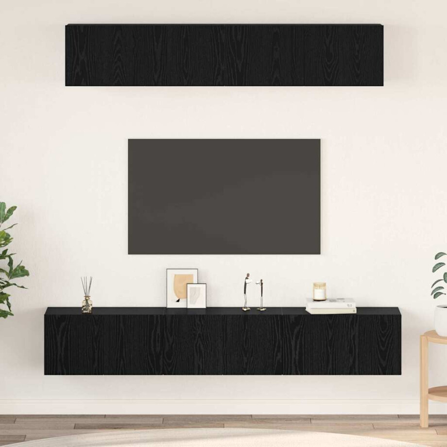 vidaXL Tv-meubelset Wandgemonteerd 5 pcs Zwart Eiken Bewerkt hout afbeelding 1