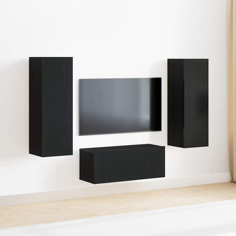 vidaXL Tv-meubelset Wandgemonteerd Zwart Eiken Bewerkt hout vidaXL Tv-meubelset Wandgemonteerd Zwart Eiken Bewerkt hout afbeelding 1