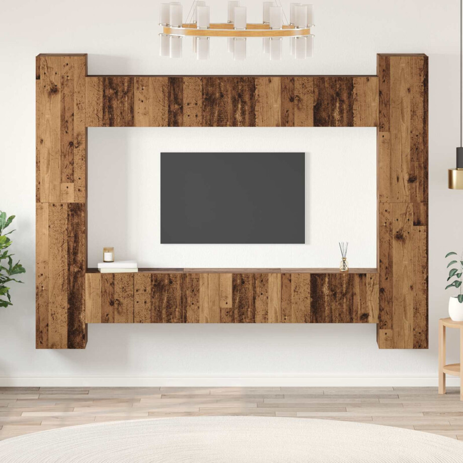 vidaXL Tv-meubelset 10 pcs Oud Hout 30,5 x 30 x 90 cm Bewerkt hout afbeelding 1