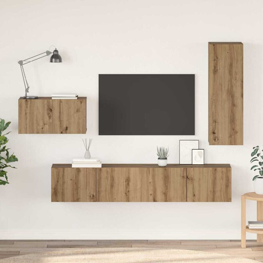 vidaXL Tv-meubelset met lade 4 pcs Artisan Eiken Bewerkt hout vidaXL Tv-meubelset met lade 4 pcs Artisan Eiken Bewerkt hout afbeelding 1