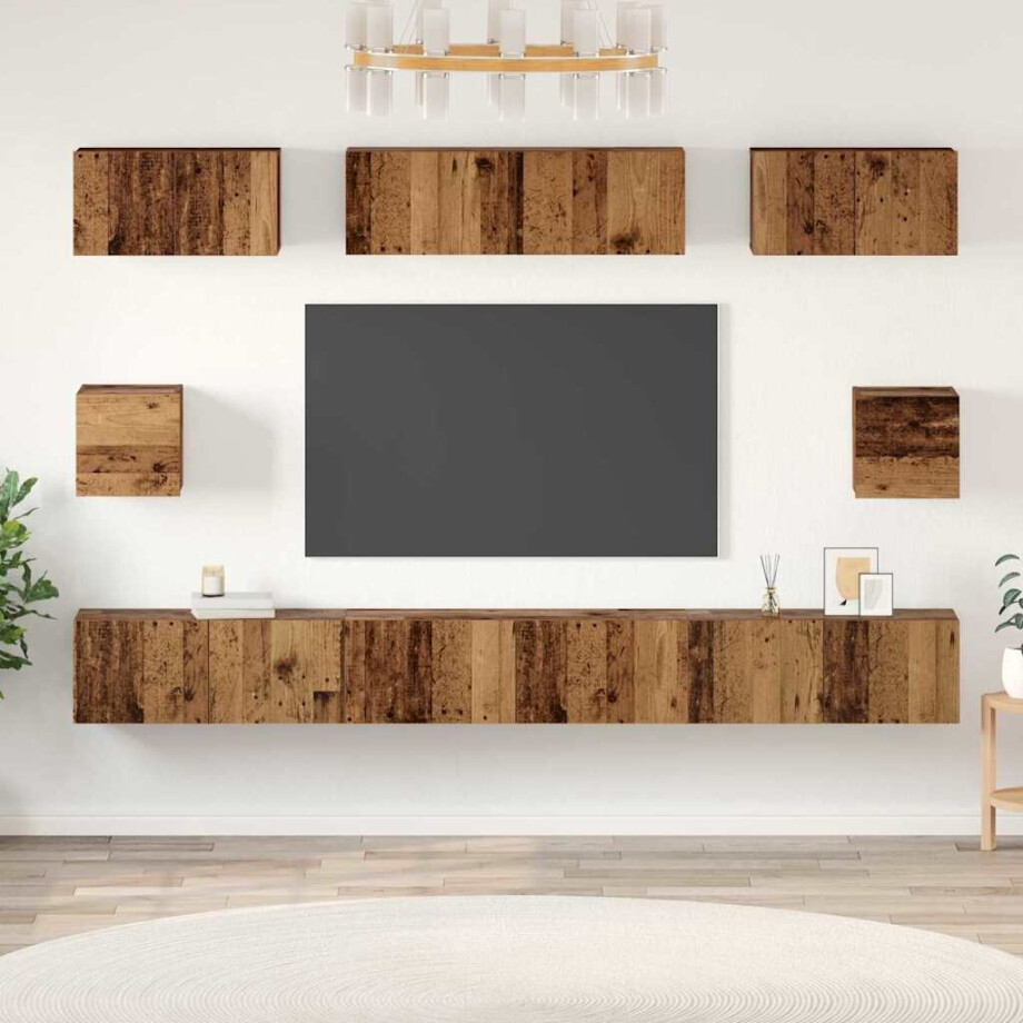 vidaXL TV-kast set met plank 8 pcs Oud hout Medium 30.5 x 30 x 30 cm afbeelding 1