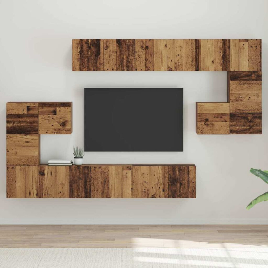 vidaXL Tv-meubelset 10 pcs Oud hout 180 x 30 x 90.5 cm Bewerkt hout afbeelding 1
