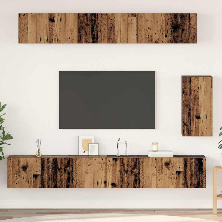 vidaXL Wand tv-kast Wandgemonteerd 3 pcs Oud Hout Bewerkt hout vidaXL Wand tv-kast Wandgemonteerd 3 pcs Oud Hout Bewerkt hout afbeelding 1
