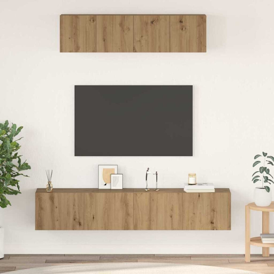 vidaXL TV-kast set Wandgemonteerd Anders met opslag met de deur 4 pcs artisanaal eikenkleurig afbeelding 1