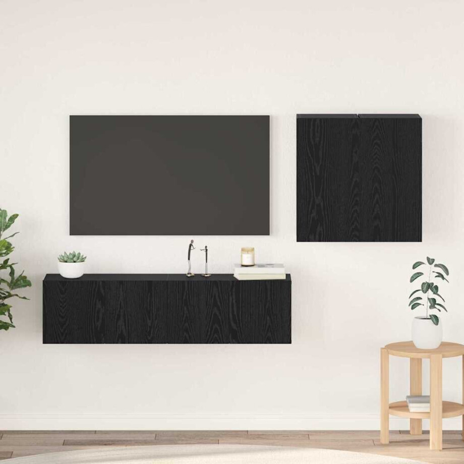 vidaXL TV-kast set met plank met opslag met de deur 4 pcs Zwart eiken 120 x 30 x 30 cm vidaXL TV-kast set met plank met opslag met de deur 4 pcs Zwart eiken 120 x 30 x 30 cm afbeelding 1