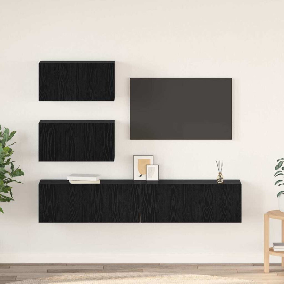 vidaXL Tv-meubelset Wandgemonteerd 4 pcs Zwart Eiken Bewerkt hout afbeelding 1