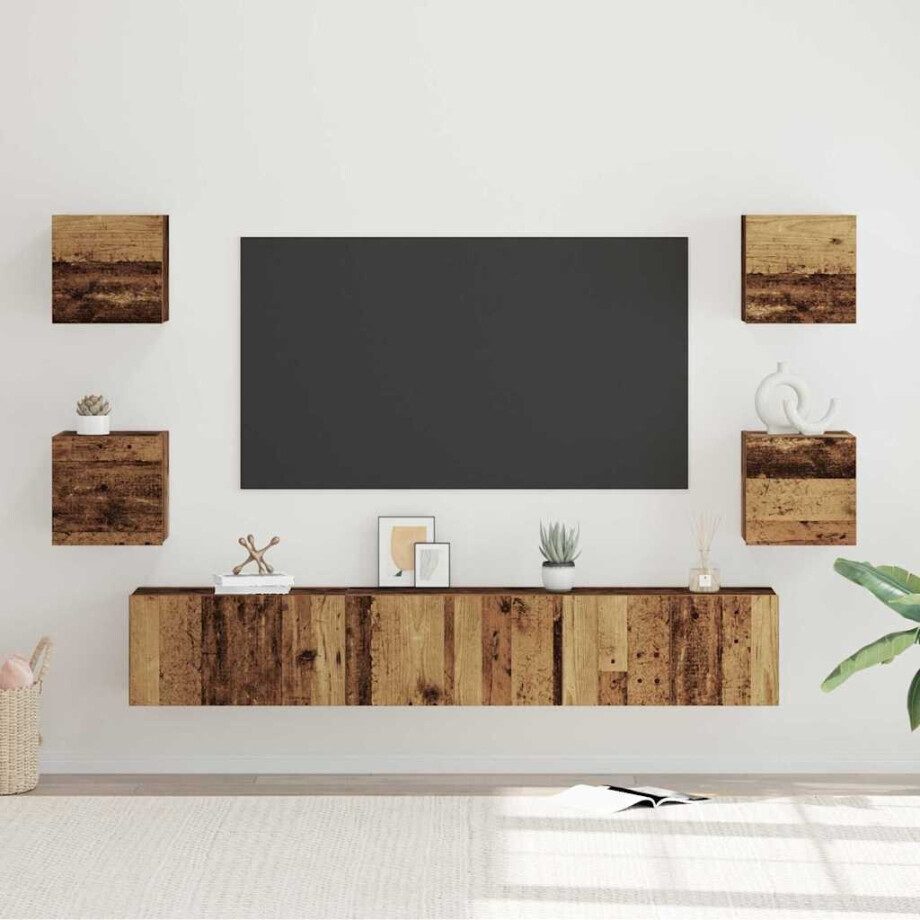 vidaXL Tv-meubelset 7 pcs Oud hout 60 x 30 x 30 cm Bewerkt hout afbeelding 1