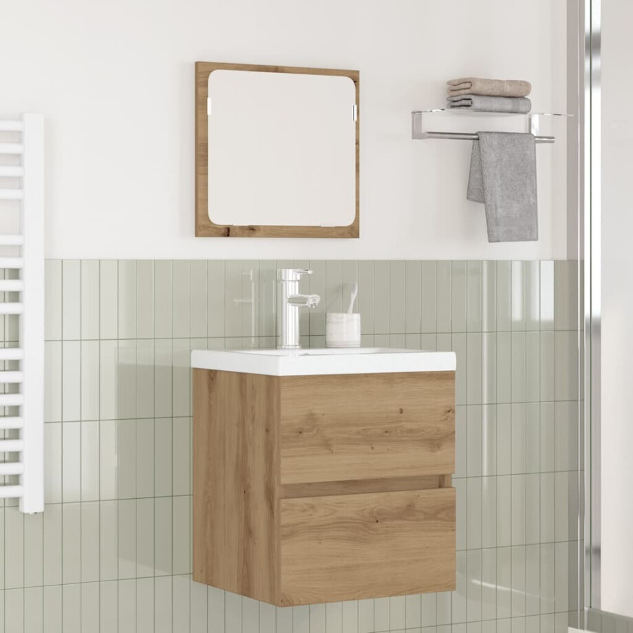 vidaXL Badkamermeubelset met lade 3 pcs Zwart eiken en Wit Standaard afbeelding 1