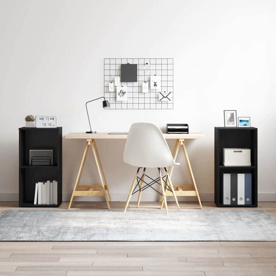 vidaXL Tv-meubelset 2 pcs Zwart Eiken 37 x 35 x 72 cm Bewerkt hout afbeelding 1