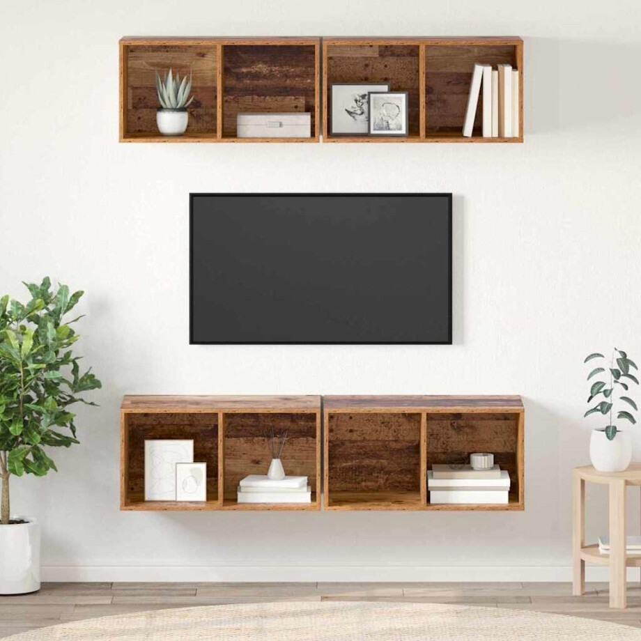 vidaXL Tv-meubelset 4 pcs Oud Hout 37 x 37 x 72 cm Bewerkt hout vidaXL Tv-meubelset 4 pcs Oud Hout 37 x 37 x 72 cm Bewerkt hout afbeelding 1