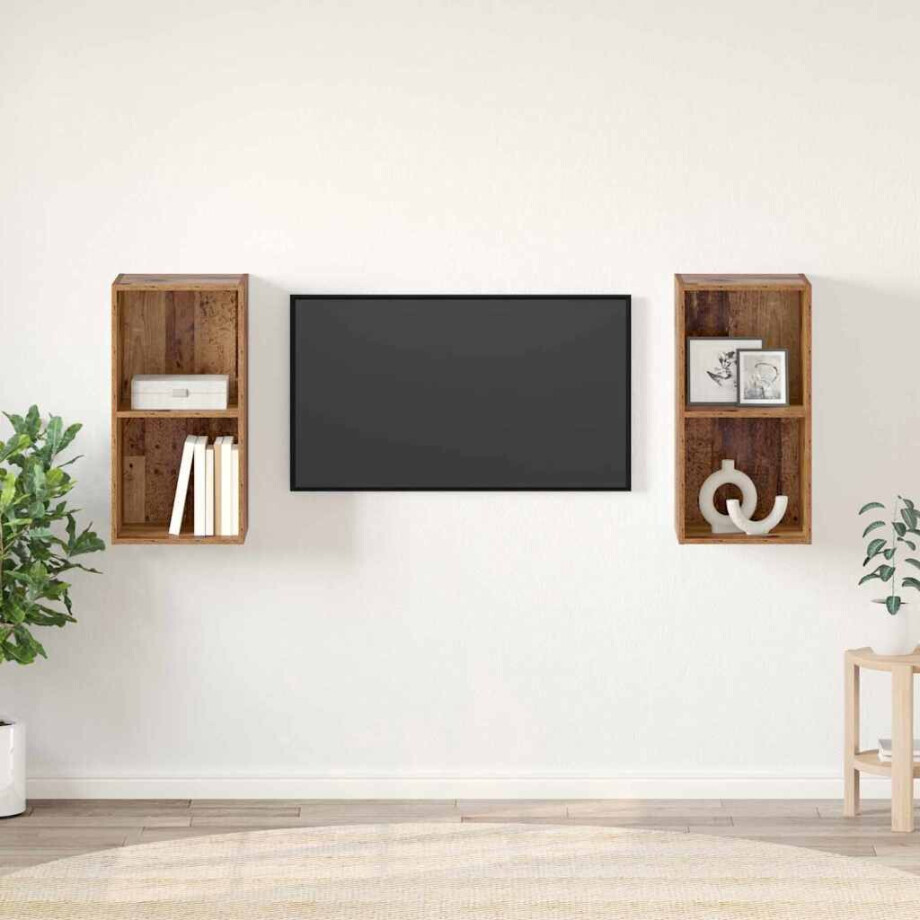 vidaXL Tv-meubelset 2 pcs Oud Hout 37 x 37 x 72 cm Bewerkt hout vidaXL Tv-meubelset 2 pcs Oud Hout 37 x 37 x 72 cm Bewerkt hout afbeelding 1