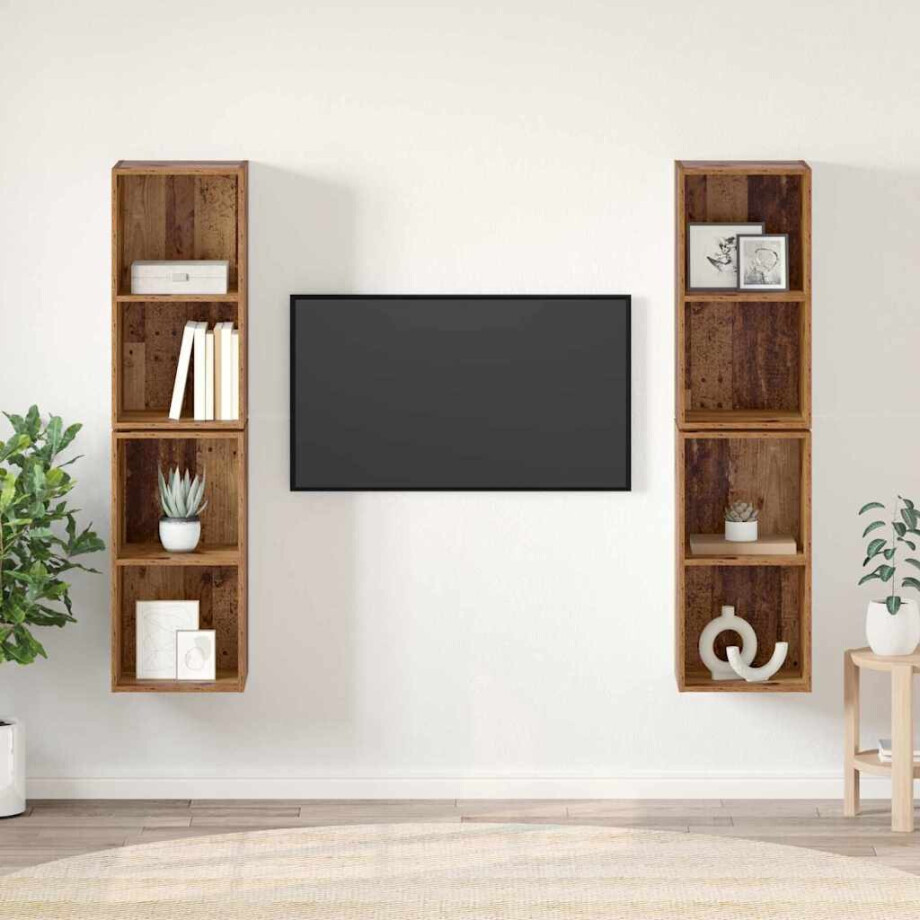 vidaXL Tv-meubelset 4 pcs Oud Hout 37 x 37 x 72 cm Bewerkt hout vidaXL Tv-meubelset 4 pcs Oud Hout 37 x 37 x 72 cm Bewerkt hout afbeelding 1