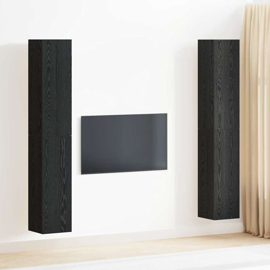 vidaXL Tv-meubelset Wandgemonteerd Zwart Eiken Bewerkt hout vidaXL Tv-meubelset Wandgemonteerd Zwart Eiken Bewerkt hout afbeelding 1