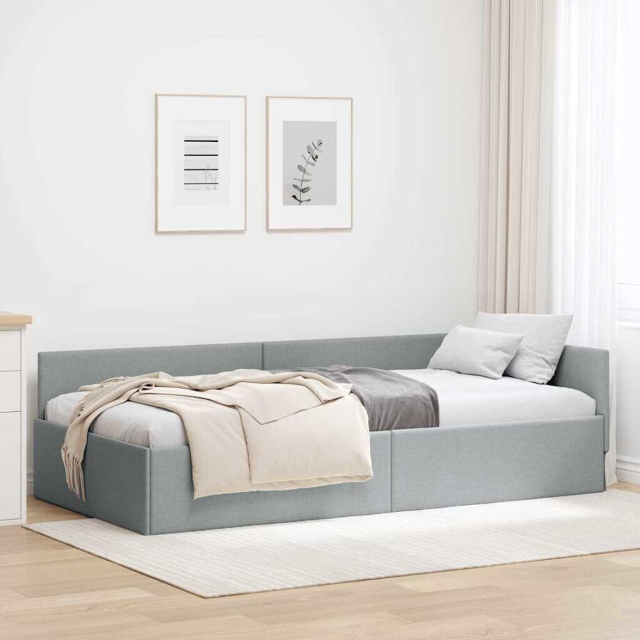 vidaXL Hoekbedframe met hoofdeinde Lichtgrijs 80 cm x 200 cm Stof afbeelding 1