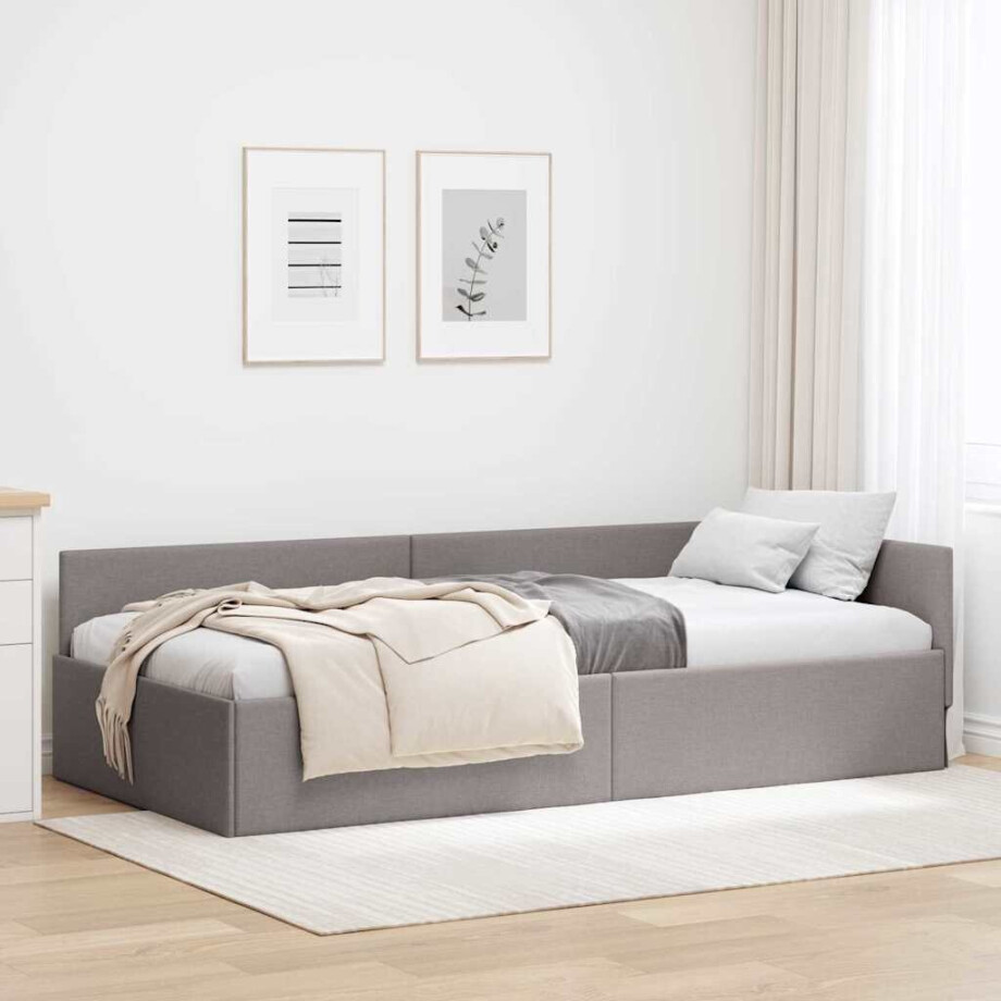 vidaXL Hoekbedframe Taupe 90 x 200 cm Stof en Geïmproviseerd hout afbeelding 1