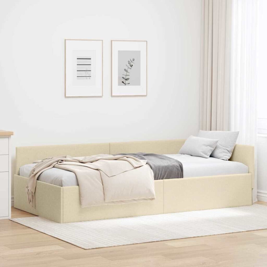 vidaXL Hoekbedframe Crème 90 x 200 cm Stof en Geïmproviseerd hout vidaXL Hoekbedframe Crème 90 x 200 cm Stof en Geïmproviseerd hout afbeelding 1