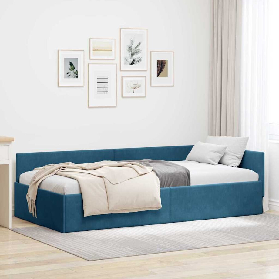 vidaXL Hoekbedframe Blauw 80 x 200 cm Fluweel en Engineered hout vidaXL Hoekbedframe Blauw 80 x 200 cm Fluweel en Engineered hout afbeelding 1