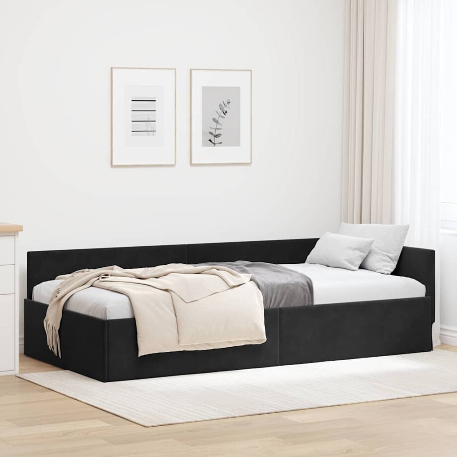 vidaXL Hoekbedframe Zwart 80 x 200 cm Fluweel en Engineered hout vidaXL Hoekbedframe Zwart 80 x 200 cm Fluweel en Engineered hout afbeelding 1
