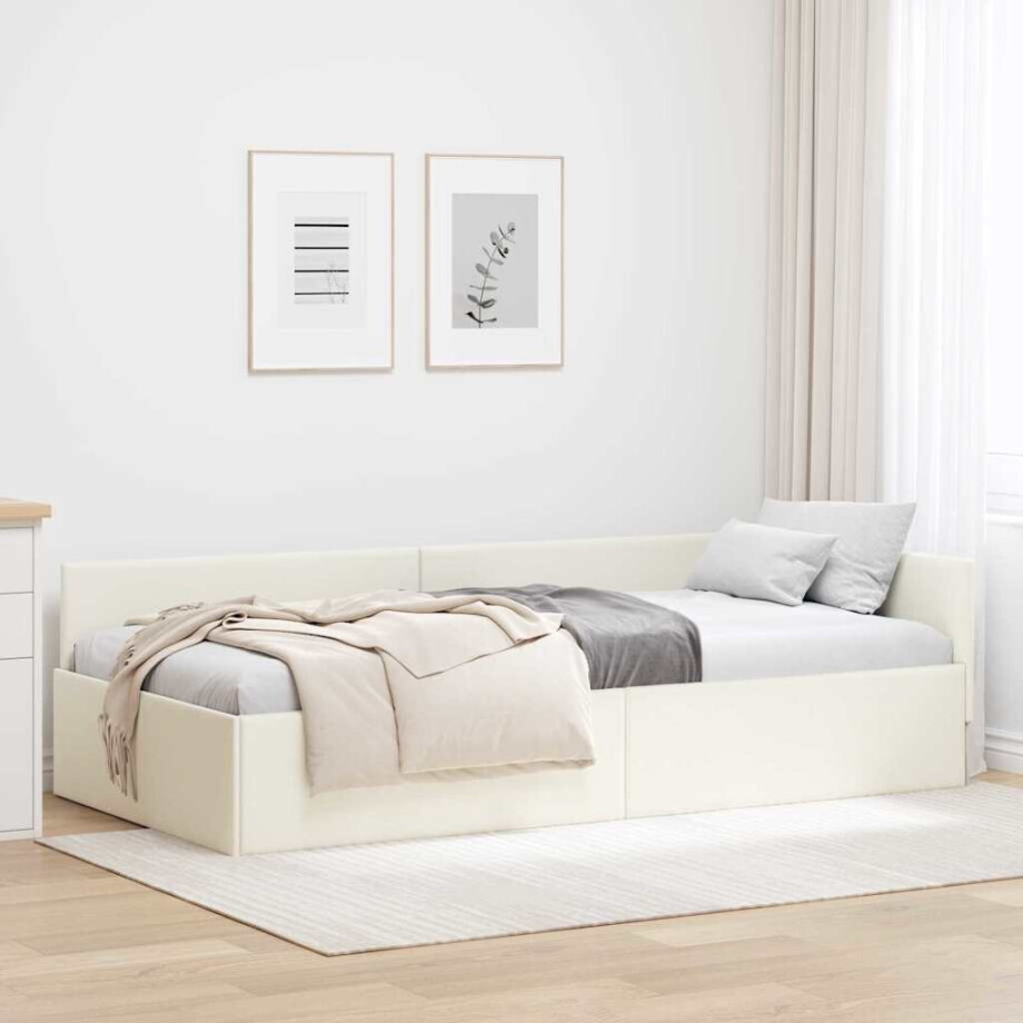 vidaXL Hoekbedframe met hoofdeinde Crème 90 cm x 190 cm Fluweel vidaXL Hoekbedframe met hoofdeinde Crème 90 cm x 190 cm Fluweel afbeelding 1