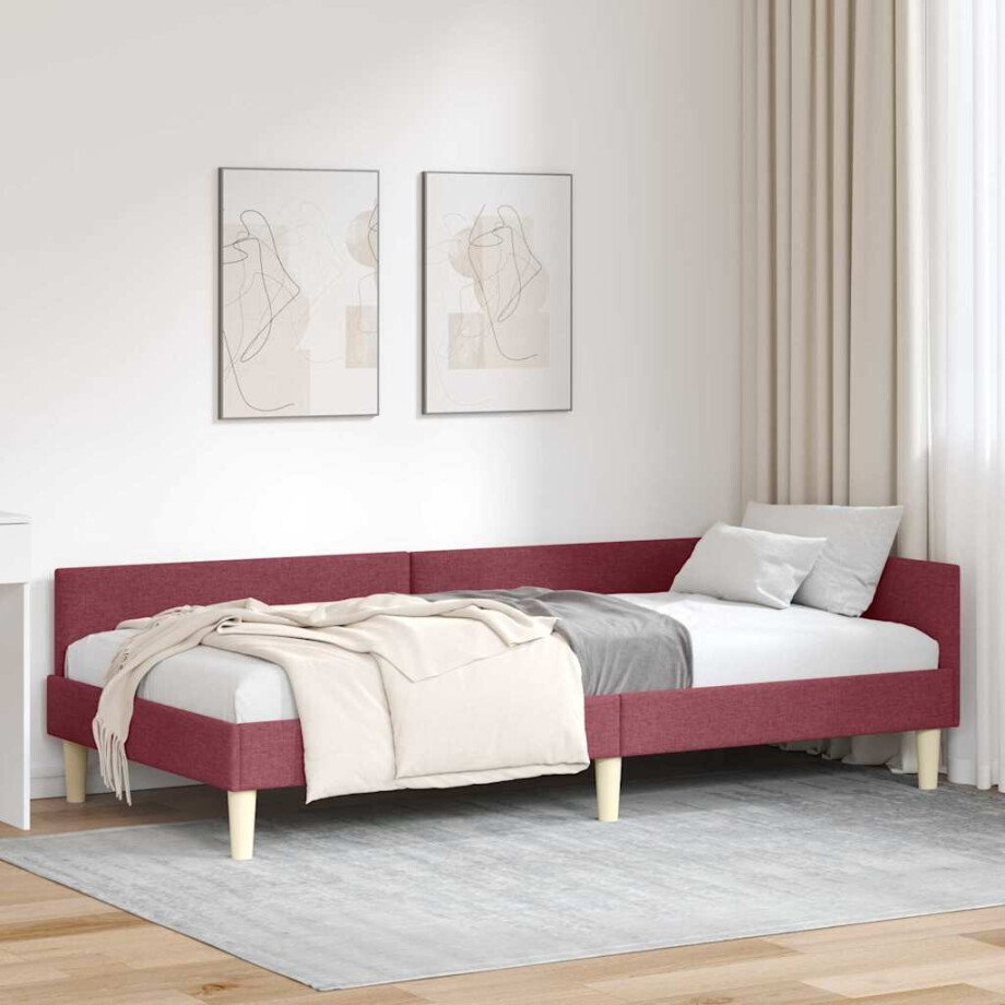 vidaXL Hoekbedframe Wijnrood 80 x 200 cm Stof afbeelding 1