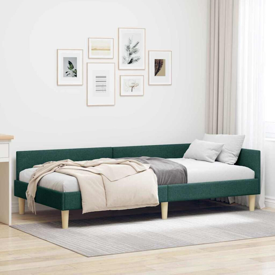 vidaXL Hoekbedframe Donkergroen 90 x 190 cm Stof vidaXL Hoekbedframe Donkergroen 90 x 190 cm Stof afbeelding 1