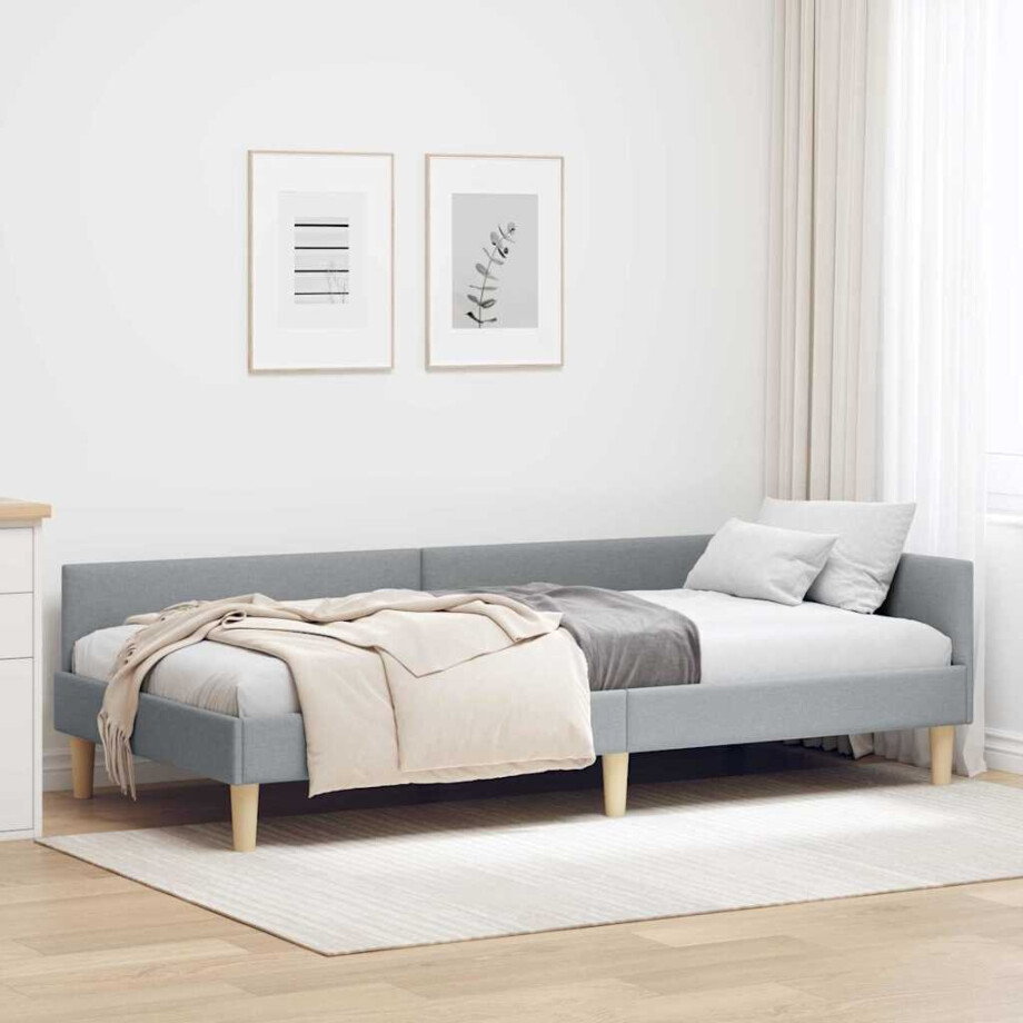 vidaXL Hoekbedframe Lichtgrijs 90 x 200 cm Stof afbeelding 1
