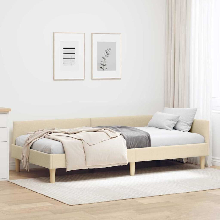 vidaXL Hoek Bed Frame Crème 90 x 200 cm Stof en Geengineerd Hout vidaXL Hoek Bed Frame Crème 90 x 200 cm Stof en Geengineerd Hout afbeelding 1