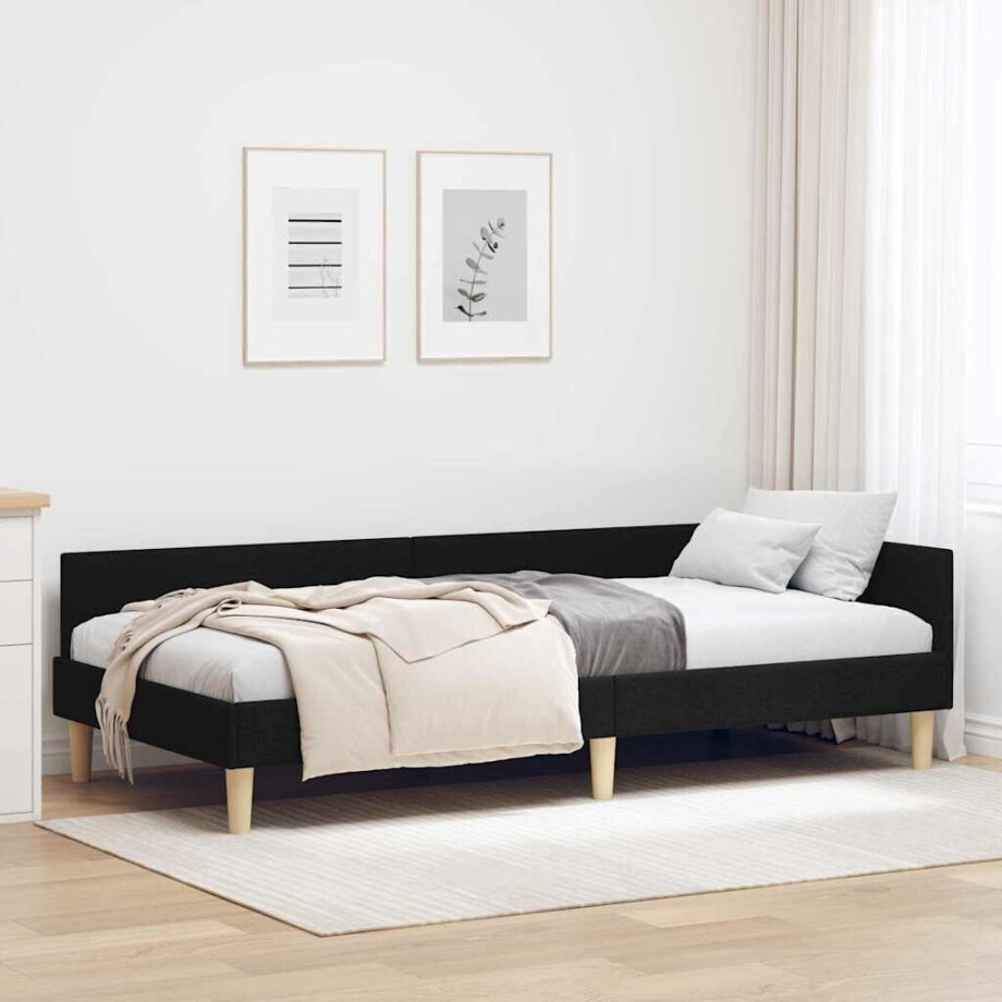 vidaXL Hoekbedframe Zwart 100 x 200 cm Stof afbeelding 1