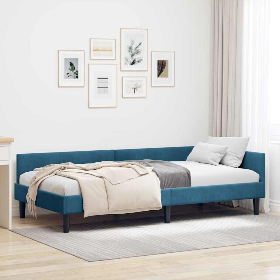 vidaXL Hoekbedframe Blauw 90 x 190 cm Velvet en Engineered hout vidaXL Hoekbedframe Blauw 90 x 190 cm Velvet en Engineered hout afbeelding 1