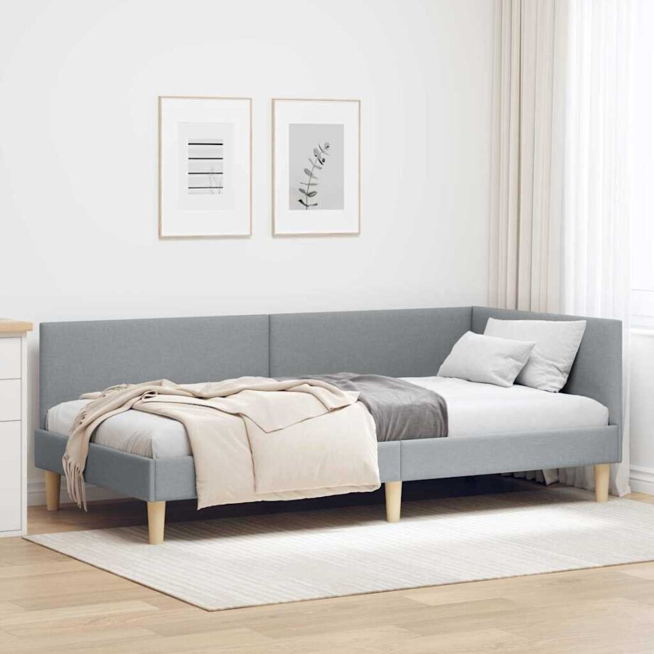 vidaXL Hoekbedframe Lichtgrijs 90 cm x 200 cm Stof en multiplex afbeelding 1