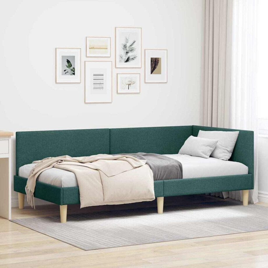 vidaXL Hoekbedframe Donkergroen 90 cm x 200 cm Stof en multiplex vidaXL Hoekbedframe Donkergroen 90 cm x 200 cm Stof en multiplex afbeelding 1